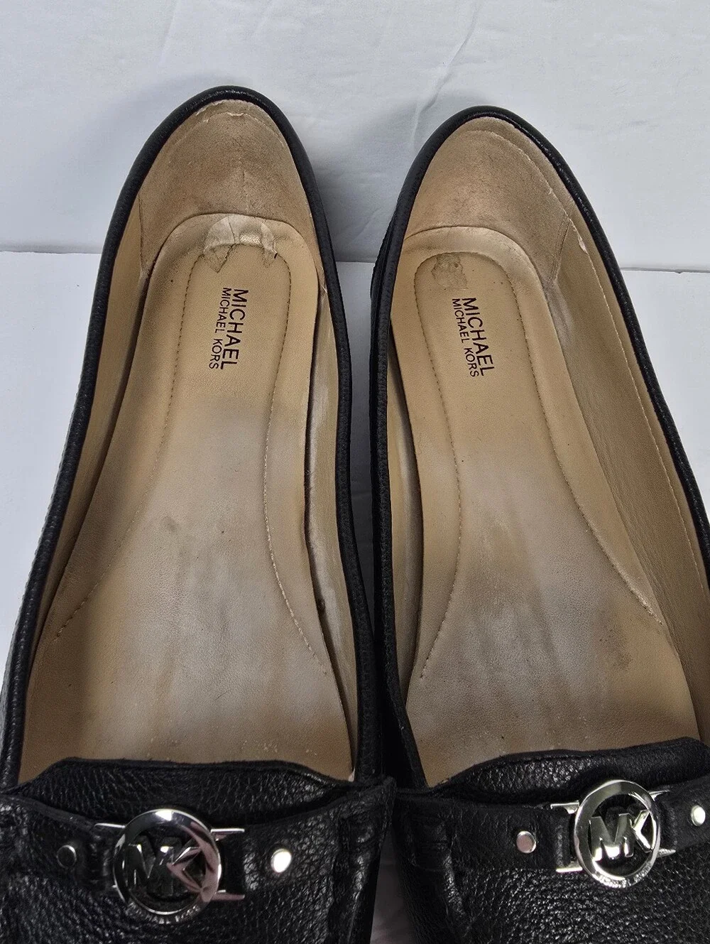 Michael Kors Moc Black Leather Moccasin Loafers Silver Tone Hardware Size 8.5